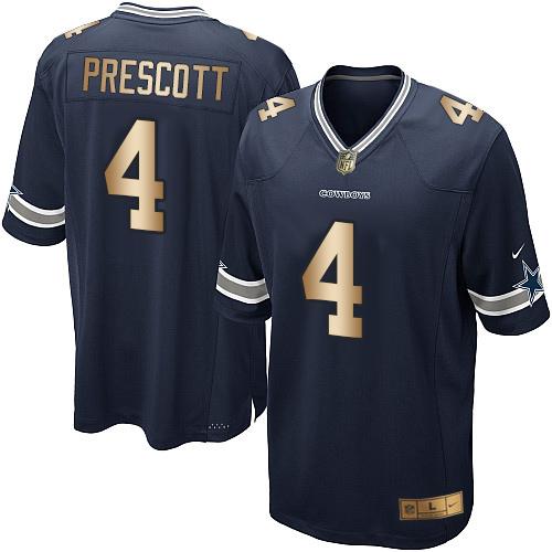 Nike Cowboys #4 Dak Prescott Navy Blue Team Color Youth Stitched NFL Elite Gold Jersey