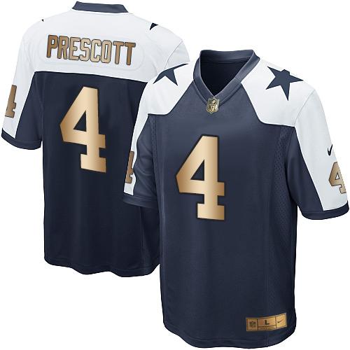 Nike Cowboys #4 Dak Prescott Navy Blue Thanksgiving Throwback Youth Stitched NFL Elite Gold Jersey