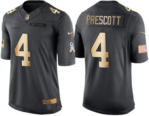 Nike Cowboys #4 Dak Prescott Black Youth Stitched NFL Limited Gold Salute to Service Jersey