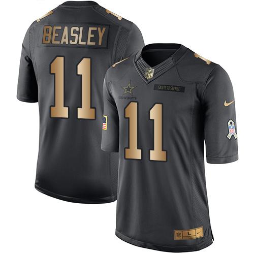 Nike Cowboys #11 Cole Beasley Black Youth Stitched NFL Limited Gold Salute to Service Jersey