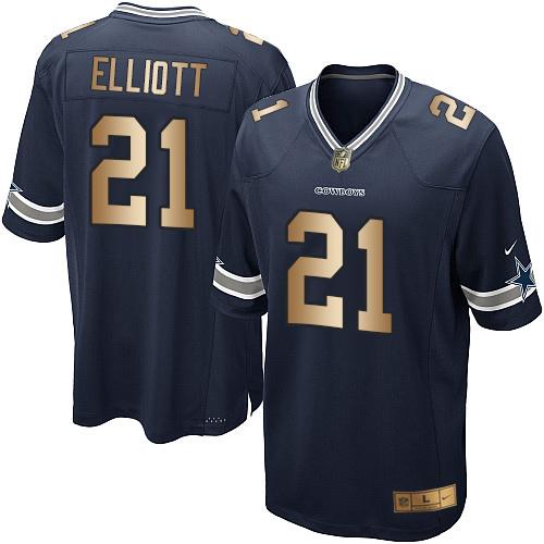 Nike Cowboys #21 Ezekiel Elliott Navy Blue Team Color Youth Stitched NFL Elite Gold Jersey