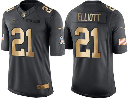 Nike Cowboys #21 Ezekiel Elliott Black Youth Stitched NFL Limited Gold Salute to Service Jersey