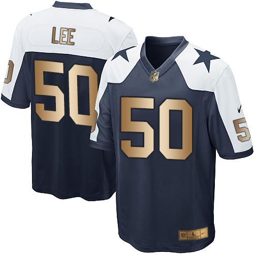 Nike Cowboys #50 Sean Lee Navy Blue Thanksgiving Throwback Youth Stitched NFL Elite Gold Jersey
