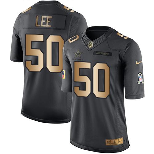Nike Cowboys #50 Sean Lee Black Youth Stitched NFL Limited Gold Salute to Service Jersey