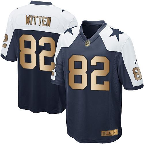 Nike Cowboys #82 Jason Witten Navy Blue Thanksgiving Throwback Youth Stitched NFL Elite Gold Jersey