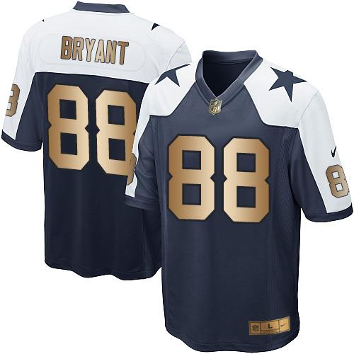 Nike Cowboys #88 Dez Bryant Navy Blue Thanksgiving Throwback Youth Stitched NFL Elite Gold Jersey
