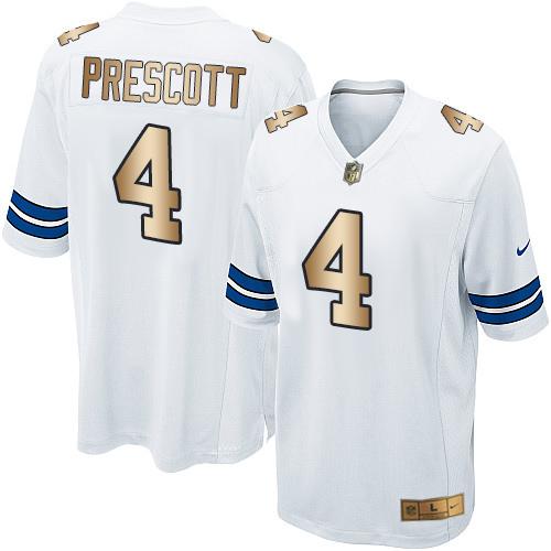 Nike Cowboys #4 Dak Prescott White Youth Stitched NFL Elite Gold Jersey