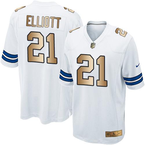 Nike Cowboys #21 Ezekiel Elliott White Youth Stitched NFL Elite Gold Jersey