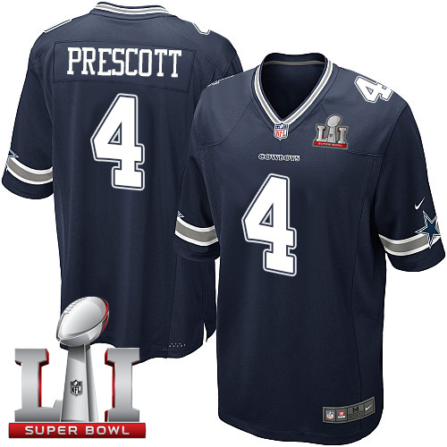 Nike Cowboys #4 Dak Prescott Navy Blue Team Color Youth Stitched NFL Super Bowl LI 51 Elite Jersey