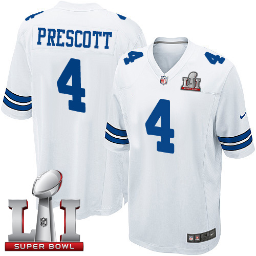 Nike Cowboys #4 Dak Prescott White Youth Stitched NFL Super Bowl LI 51 Elite Jersey