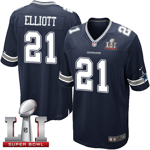 Nike Cowboys #21 Ezekiel Elliott Navy Blue Team Color Youth Stitched NFL Super Bowl LI 51 Elite Jersey