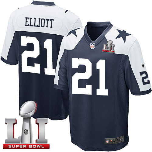 Nike Cowboys #21 Ezekiel Elliott Navy Blue Thanksgiving Throwback Youth Stitched NFL Super Bowl LI 51 Elite Jersey