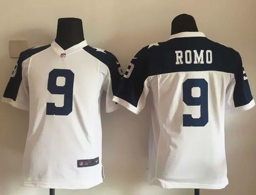 Nike Cowboys #9 Tony Romo White Thanksgiving Youth Throwback Stitched NFL Elite Jersey