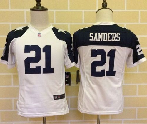 Nike Cowboys #21 Deion Sanders White Thanksgiving Youth Throwback Stitched NFL Elite Jersey