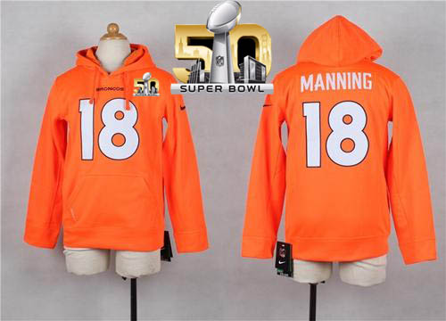 Nike Broncos #18 Peyton Manning Orange Super Bowl 50 Youth Player NFL Hoodie