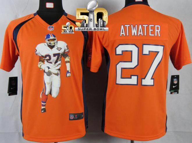 Nike Broncos #27 Steve Atwater Orange Team Color Super Bowl 50 Youth Portrait Fashion NFL Game Jersey