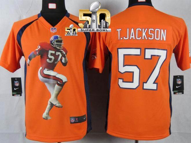 Nike Broncos #57 Tom Jackson Orange Team Color Super Bowl 50 Youth Portrait Fashion NFL Game Jersey