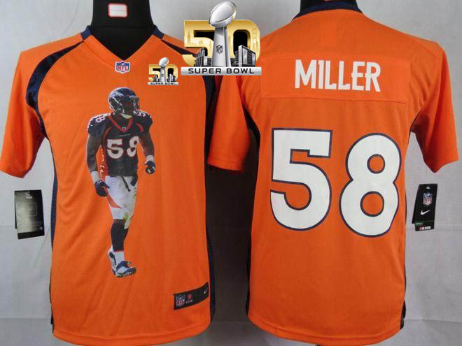 Nike Broncos #58 Von Miller Orange Team Color Super Bowl 50 Youth Portrait Fashion NFL Game Jersey