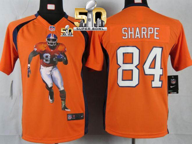 Nike Broncos #84 Shannon Sharpe Orange Team Color Super Bowl 50 Youth Portrait Fashion NFL Game Jersey