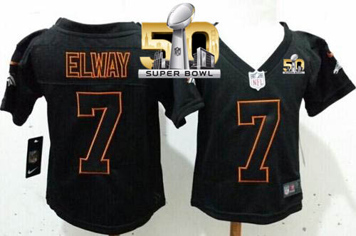 Toddler Nike Broncos #7 John Elway Lights Out Black Super Bowl 50 Stitched NFL Elite Jersey