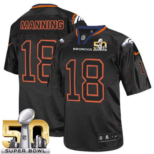 Nike Broncos #18 Peyton Manning Lights Out Black Super Bowl 50 Youth Stitched NFL Elite Jersey