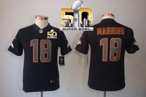 Nike Broncos #18 Peyton Manning Black Impact Super Bowl 50 Youth Stitched NFL Limited Jersey