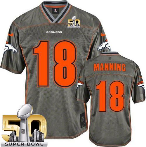 Nike Broncos #18 Peyton Manning Grey Super Bowl 50 Youth Stitched NFL Elite Vapor Jersey