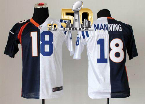 Nike Broncos #18 Peyton Manning Blue/White Super Bowl 50 Youth Stitched NFL Elite Split Colts Jersey