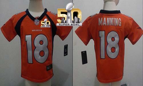 Toddler Nike Broncos #18 Peyton Manning Orange Team Color Super Bowl 50 Stitched NFL Elite Jersey