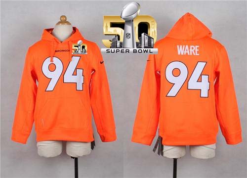 Nike Broncos #94 DeMarcus Ware Orange Super Bowl 50 Youth Player NFL Hoodie