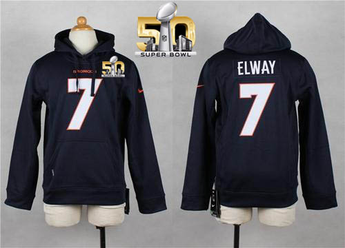 Nike Broncos #7 John Elway Navy Blue Super Bowl 50 Youth Pullover NFL Hoodie