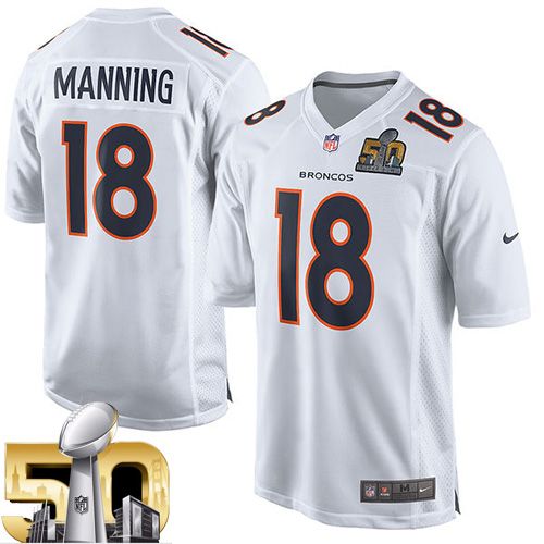 Nike Broncos #18 Peyton Manning White Super Bowl 50 Youth Stitched NFL Game Event Jersey