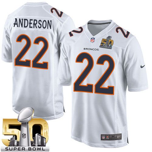 Nike Broncos #22 C.J. Anderson White Super Bowl 50 Youth Stitched NFL Game Event Jersey