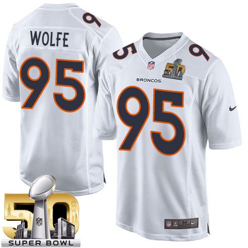 Nike Broncos #95 Derek Wolfe White Super Bowl 50 Youth Stitched NFL Game Event Jersey