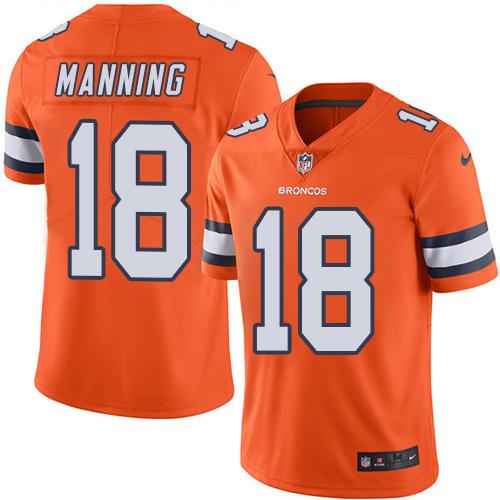 Nike Broncos #18 Peyton Manning Orange Youth Stitched NFL Limited Rush Jersey