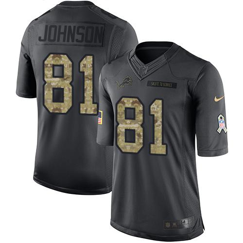 Nike Lions #81 Calvin Johnson Black Youth Stitched NFL Limited 2016 Salute to Service Jersey