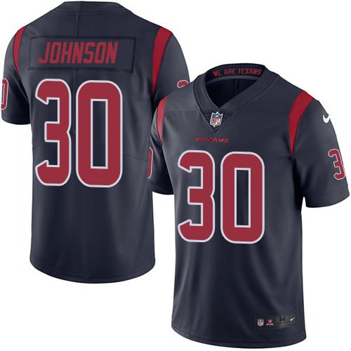 Nike Texans #30 Kevin Johnson Navy Blue Youth Stitched NFL Limited Rush Jersey