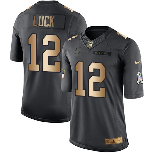 Nike Colts #12 Andrew Luck Black Youth Stitched NFL Limited Gold Salute to Service Jersey