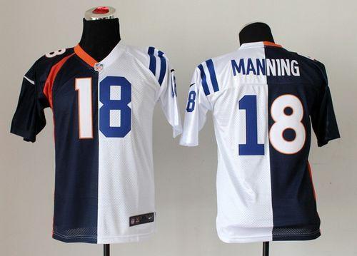 Nike Colts #18 Peyton Manning Blue/White Youth Stitched NFL Elite Split Broncos Jersey