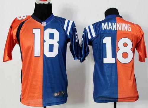 Nike Colts #18 Peyton Manning Orange/Blue Youth Stitched NFL Elite Split Broncos Jersey