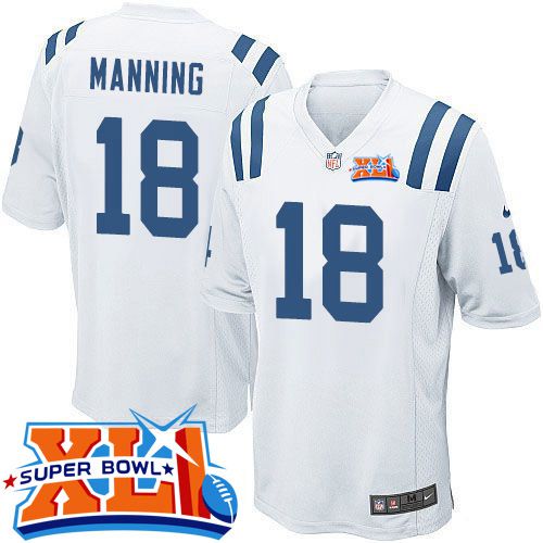Nike Colts #18 Peyton Manning White Super Bowl XLI Youth Stitched NFL Elite Jersey