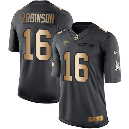 Nike Jaguars #16 Denard Robinson Black Youth Stitched NFL Limited Gold Salute to Service Jersey