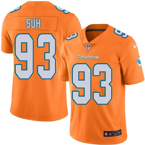 Nike Dolphins #93 Ndamukong Suh Orange Youth Stitched NFL Limited Rush Jersey