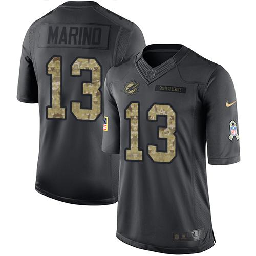 Nike Dolphins #13 Dan Marino Black Youth Stitched NFL Limited 2016 Salute to Service Jersey