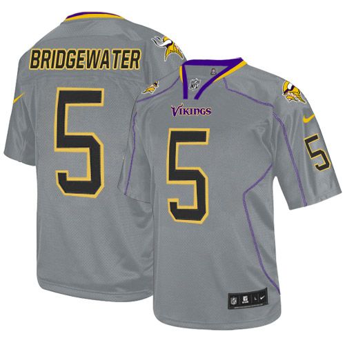 Nike Vikings #5 Teddy Bridgewater Lights Out Grey Youth Stitched NFL Elite Jersey