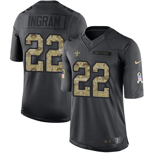 Nike Saints #22 Mark Ingram Black Youth Stitched NFL Limited 2016 Salute to Service Jersey