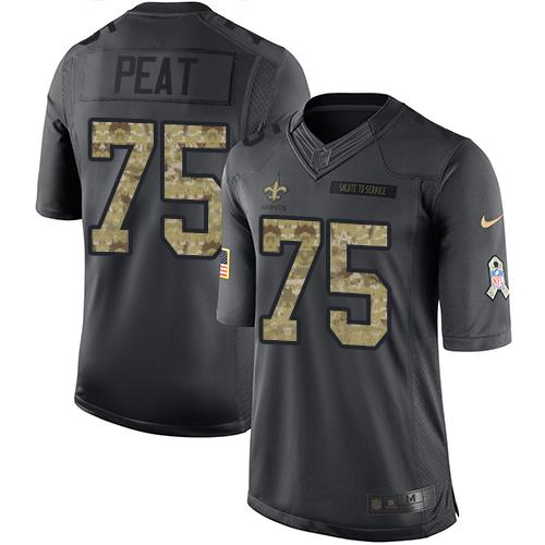 Nike Saints #75 Andrus Peat Black Youth Stitched NFL Limited 2016 Salute to Service Jersey