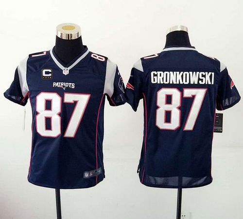 Nike Patriots #87 Rob Gronkowski Navy Blue Team Color With C Patch Youth Stitched NFL New Elite Jersey