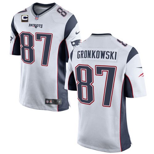 Nike Patriots #87 Rob Gronkowski White With C Patch Youth Stitched NFL New Elite Jersey