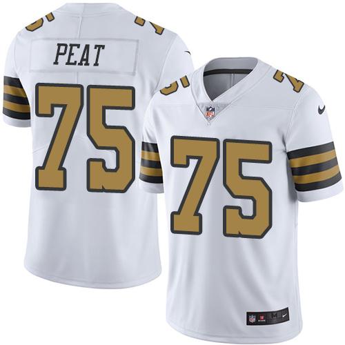 Nike Saints #75 Andrus Peat White Youth Stitched NFL Limited Rush Jersey